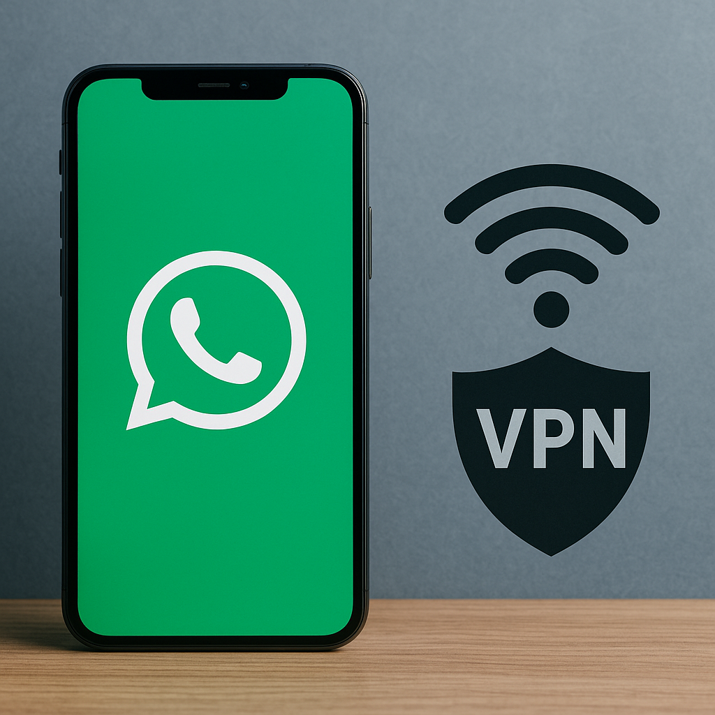Smartphone with WhatsApp logo and VPN icon - secure communication in China