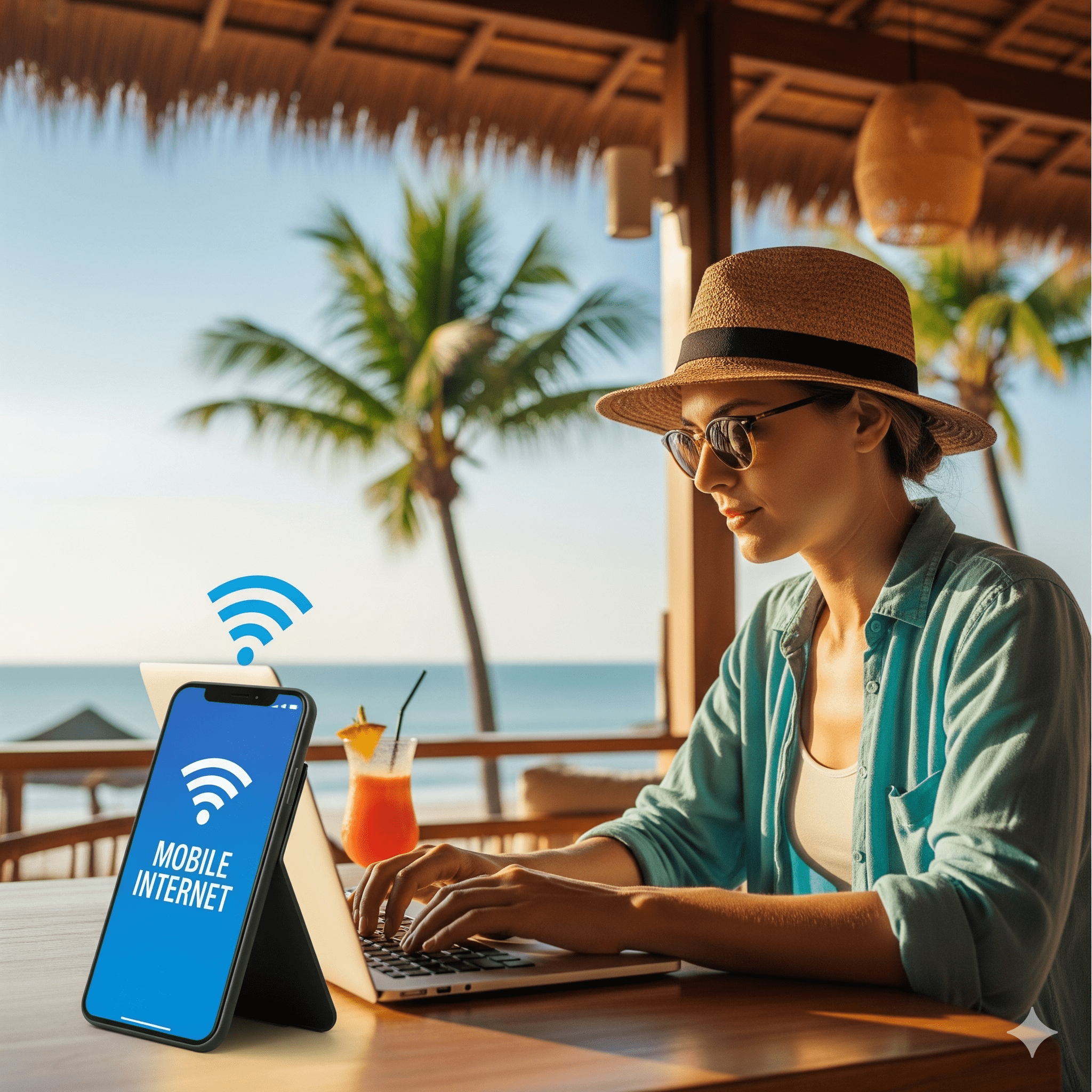 Digital nomad working remotely with mobile internet